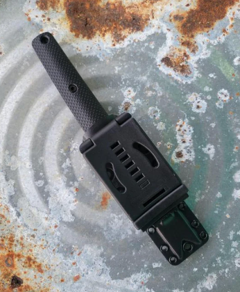 Musashi knife with black sheath and belt attachment